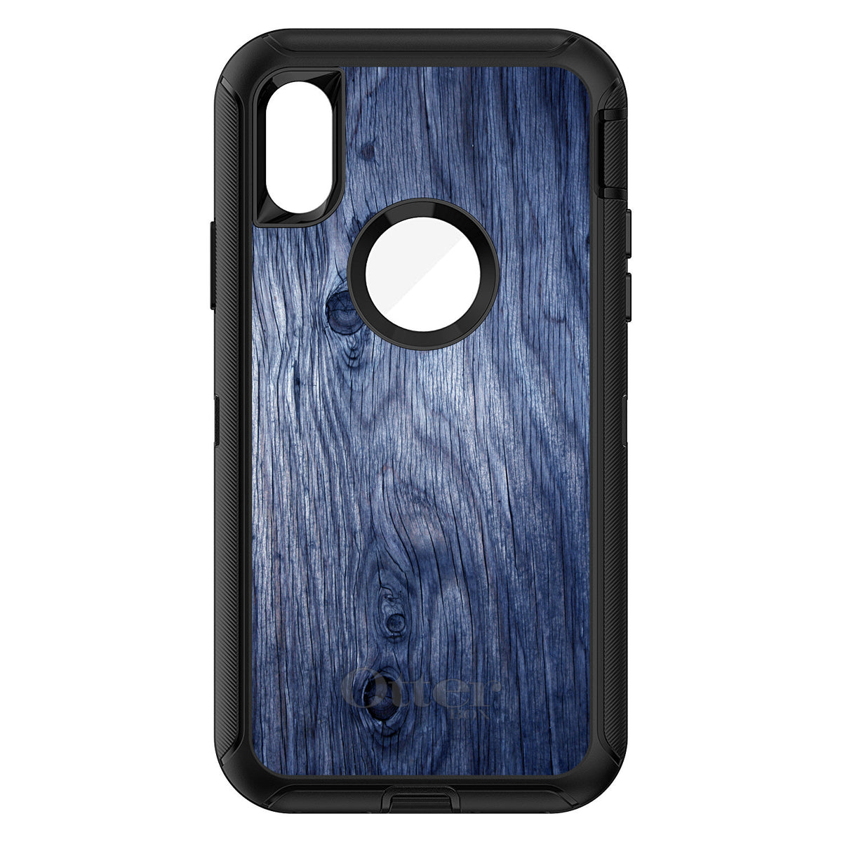 Dark Blue Weathered Wood Grain Print OtterBox Defender Case for iPhone & Galaxy, view 3