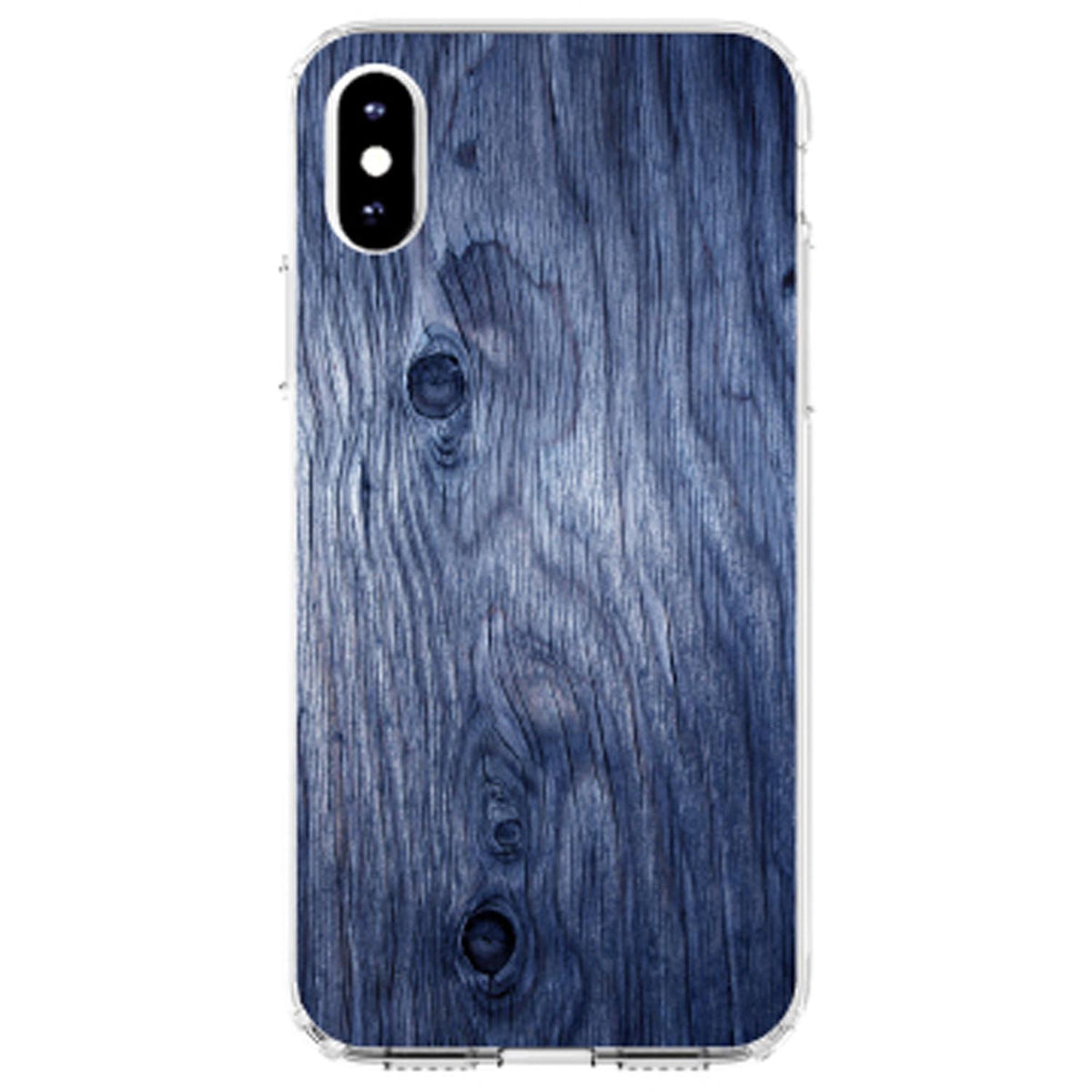 Dark Blue Weathered Wood Grain Print Clear Shockproof iPhone Case, view 2