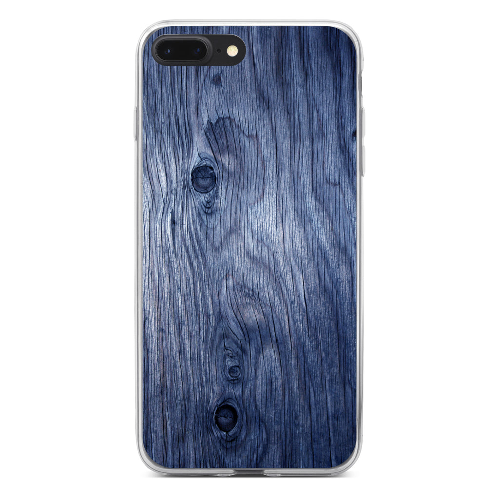 Dark Blue Weathered Wood Grain Print Clear Shockproof iPhone Case, view 6