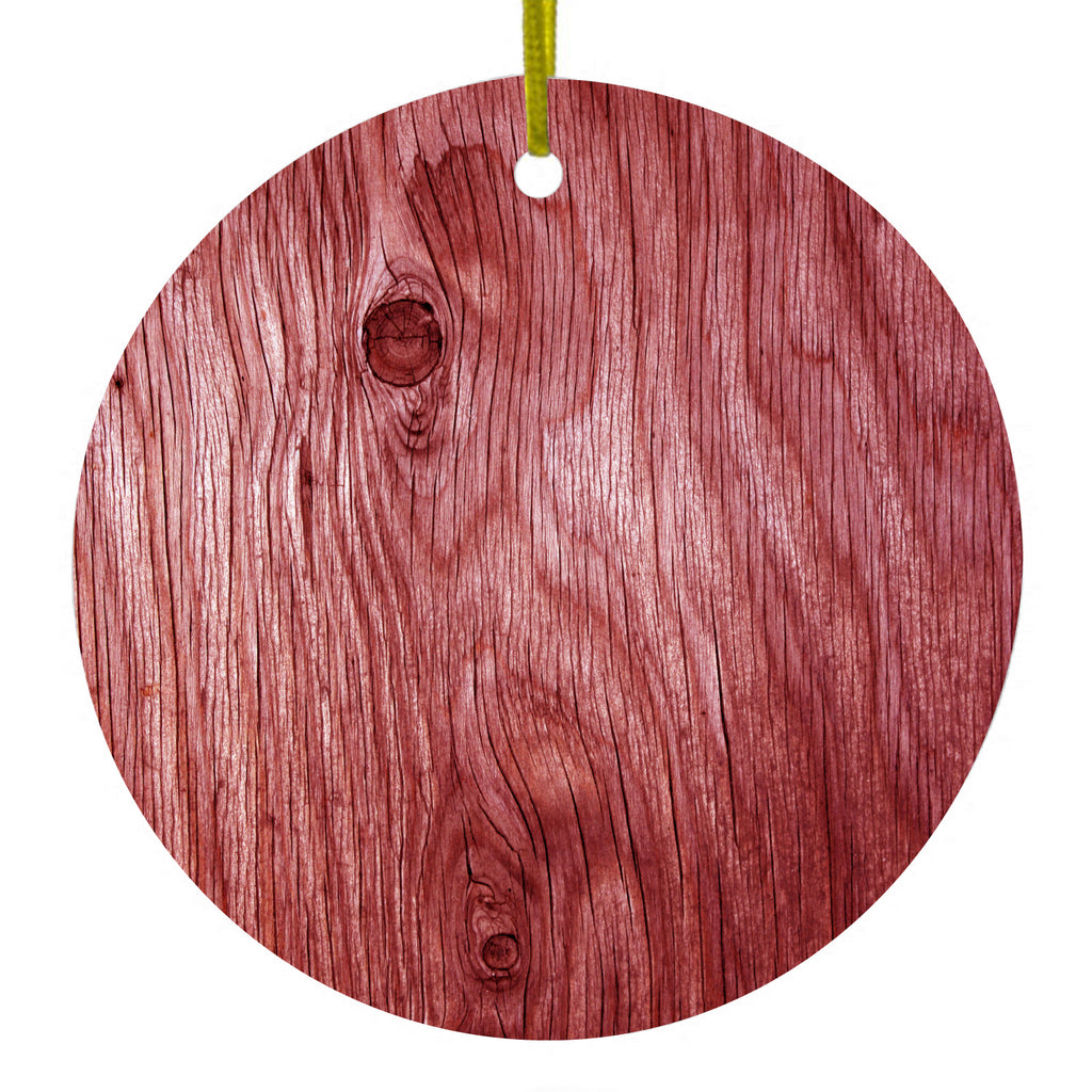 Dark Red Weathered Wood Grain Print Ceramic Ornament