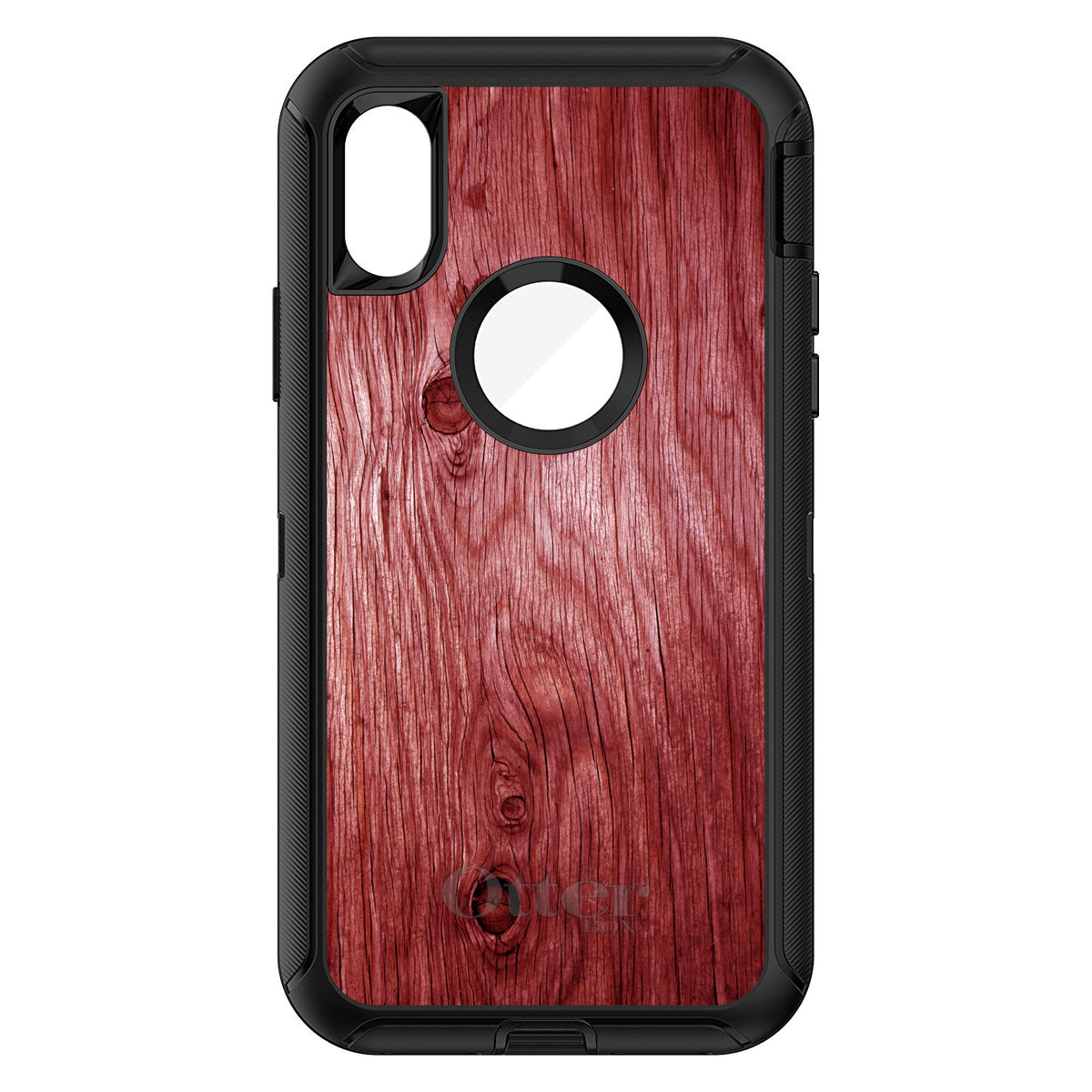 Dark Red Weathered Wood Grain Print OtterBox Defender Case for iPhone & Galaxy, view 3