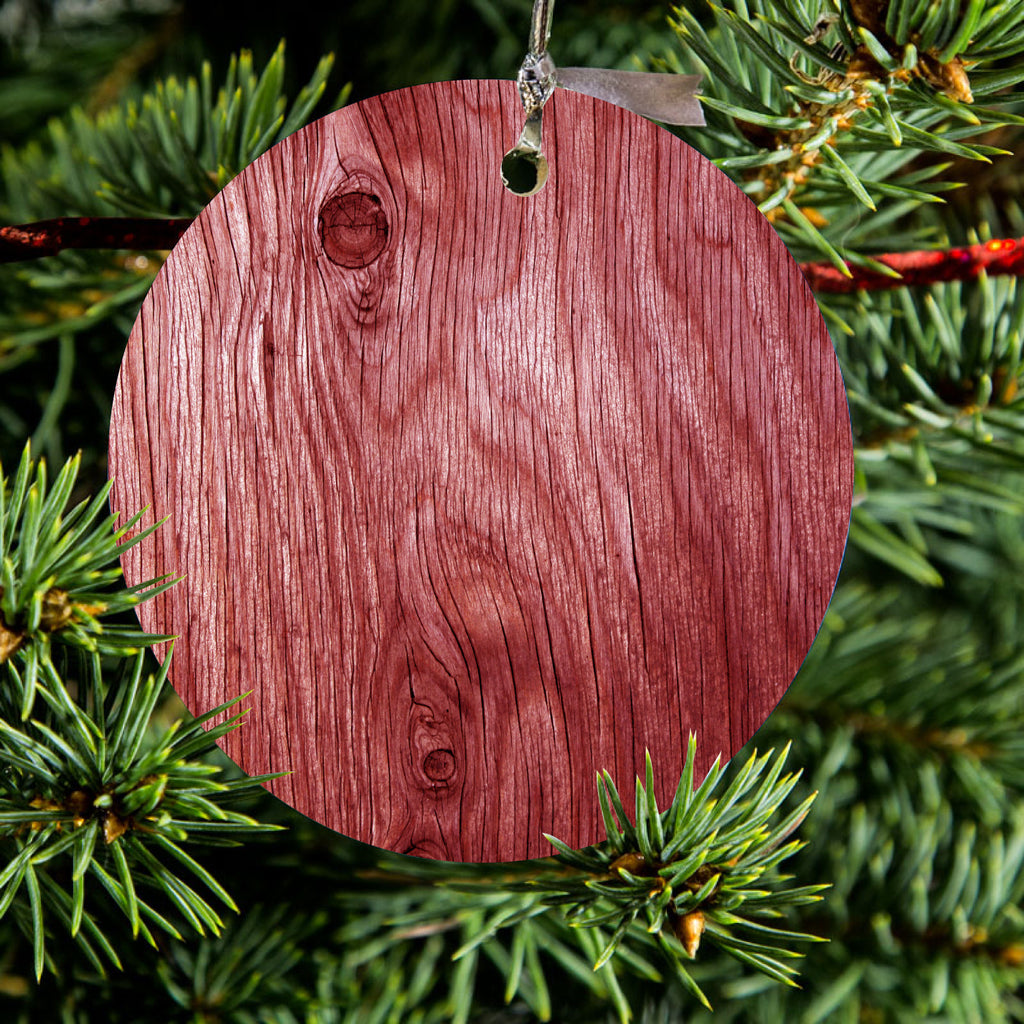 Dark Red Weathered Wood Grain Print Ceramic Ornament, view 2