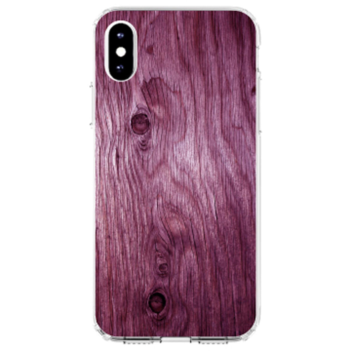 Fuchsia Weathered Wood Grain Print Clear Shockproof iPhone Case, view 2
