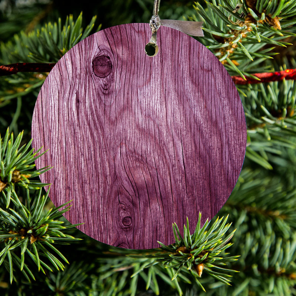 Fuchsia Weathered Wood Grain Print Ceramic Ornament, view 2