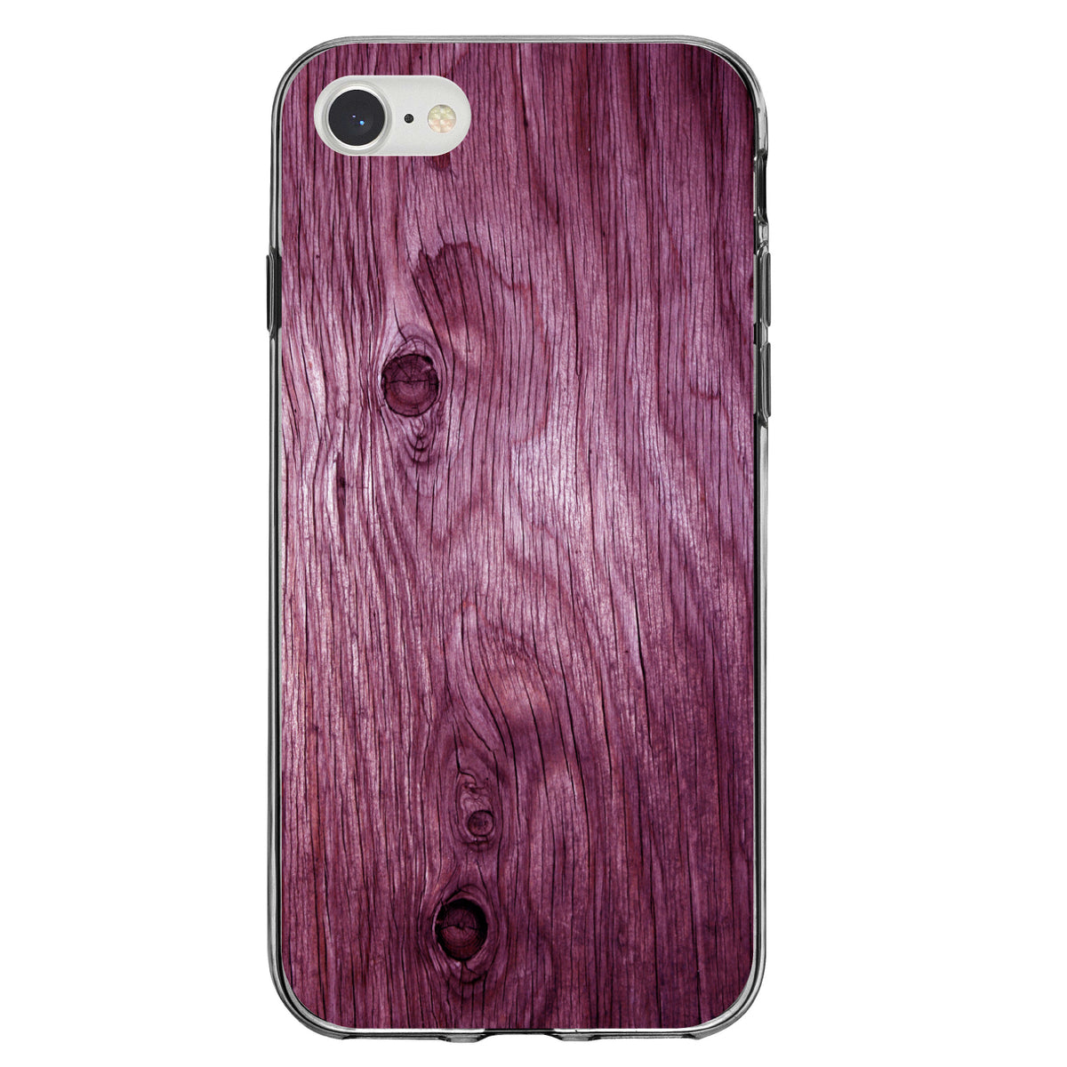 Fuchsia Weathered Wood Grain Print Clear Shockproof iPhone Case, view 5