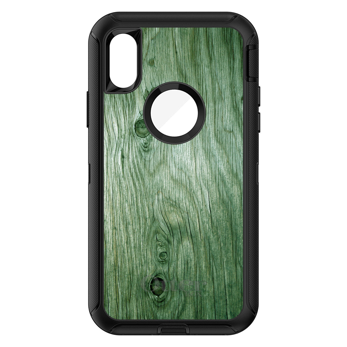 Green Weathered Wood Grain Print OtterBox Defender Case for iPhone & Galaxy, view 3