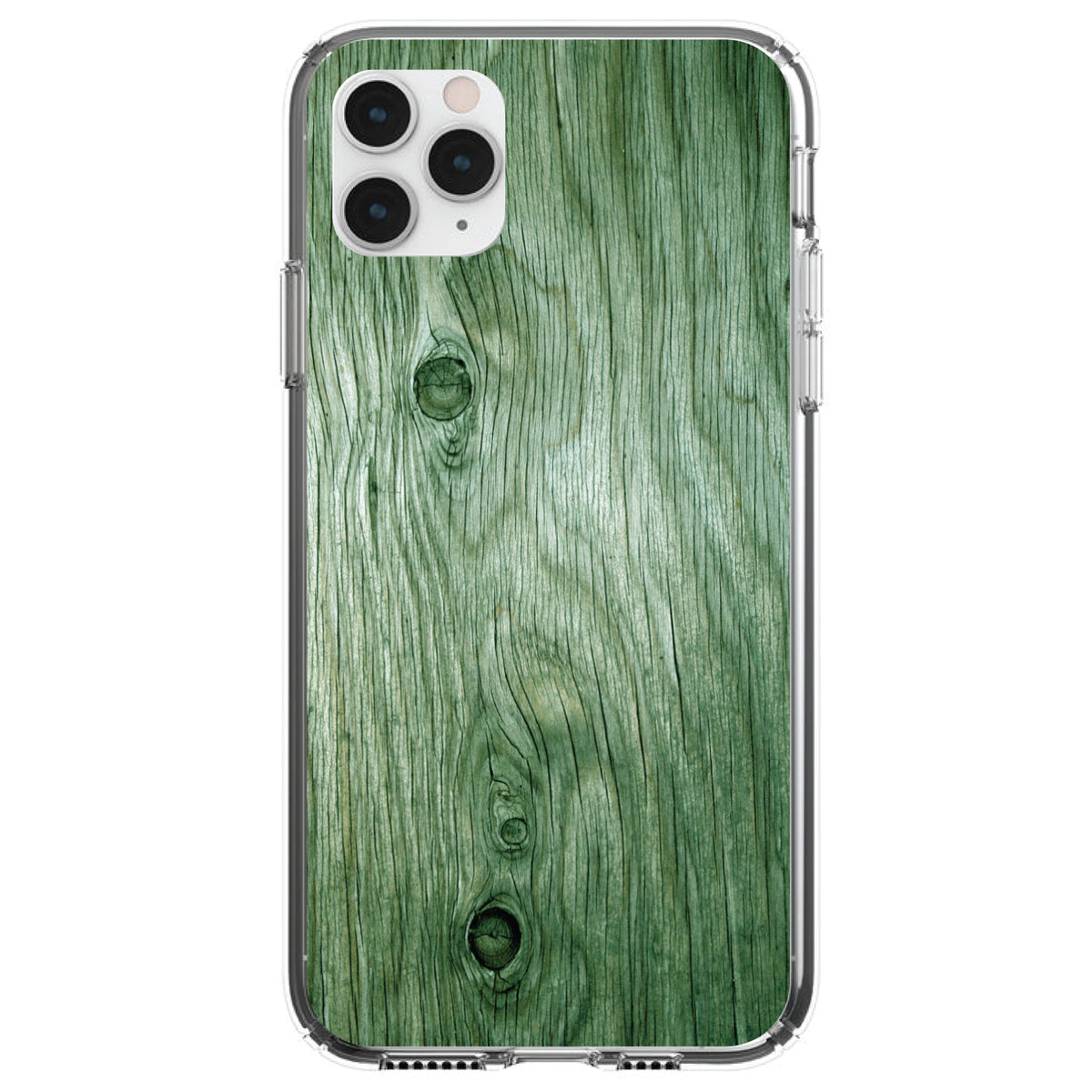 Green Weathered Wood Grain Print Clear Shockproof iPhone Case