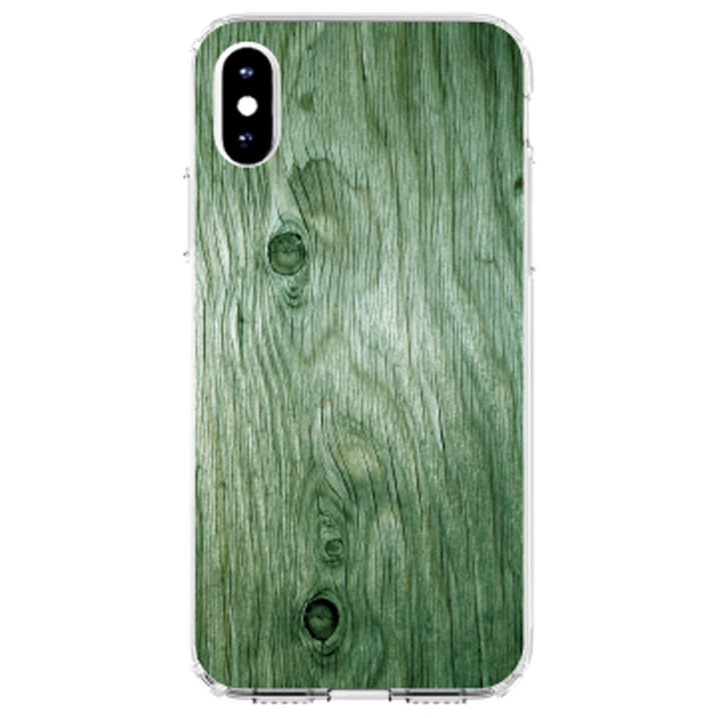 Green Weathered Wood Grain Print Clear Shockproof iPhone Case, view 3