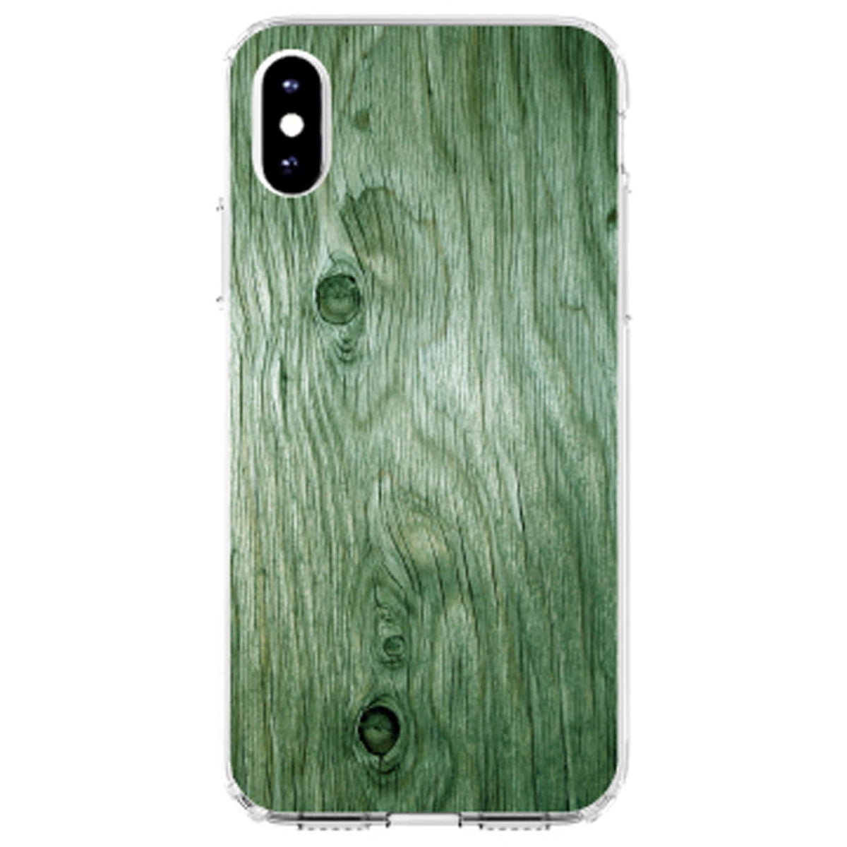 Green Weathered Wood Grain Print Clear Shockproof iPhone Case, view 3