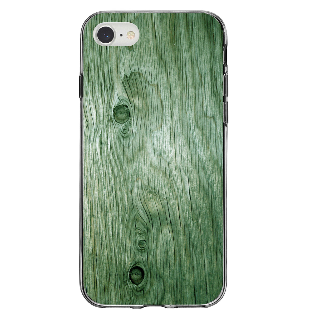 Green Weathered Wood Grain Print Clear Shockproof iPhone Case, view 5