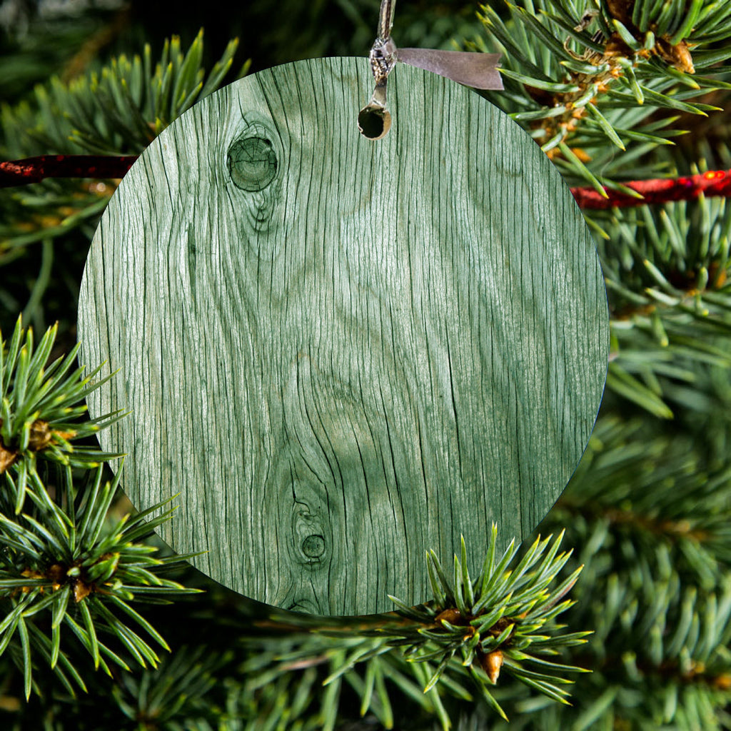 Green Weathered Wood Grain Print Ceramic Ornament, view 2