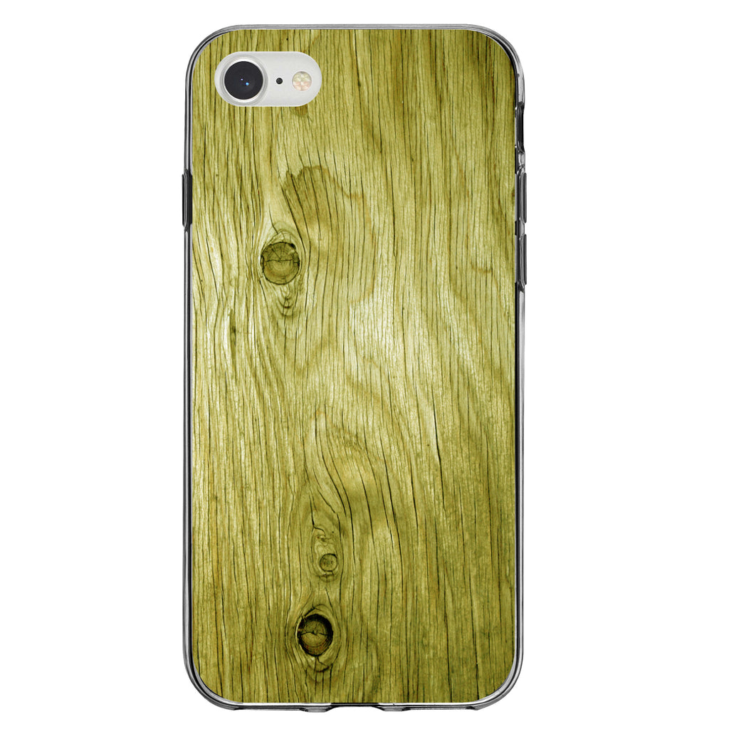 Yellow Weathered Wood Grain Print Clear Shockproof iPhone Case, view 5