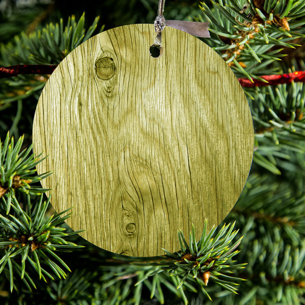 Yellow Weathered Wood Grain Print Ceramic Ornament, view 2