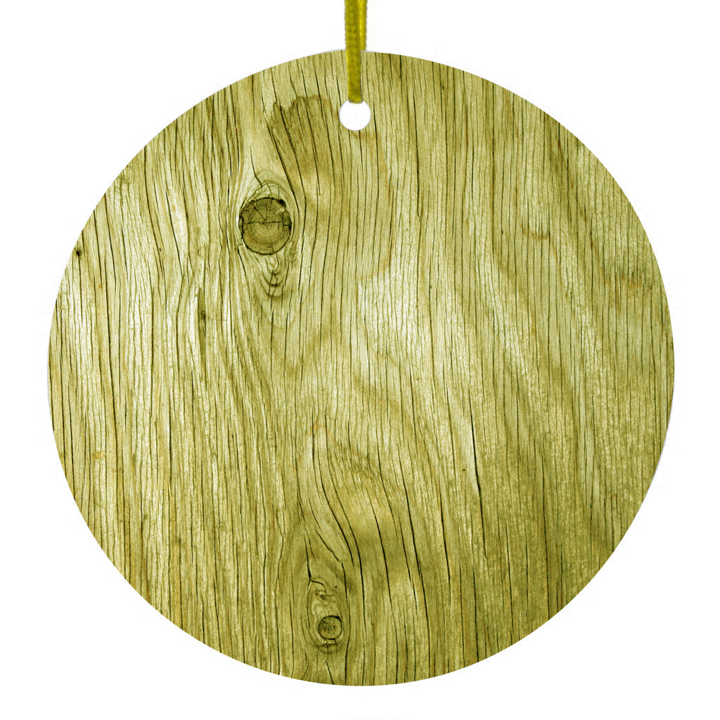 Yellow Weathered Wood Grain Print Ceramic Ornament