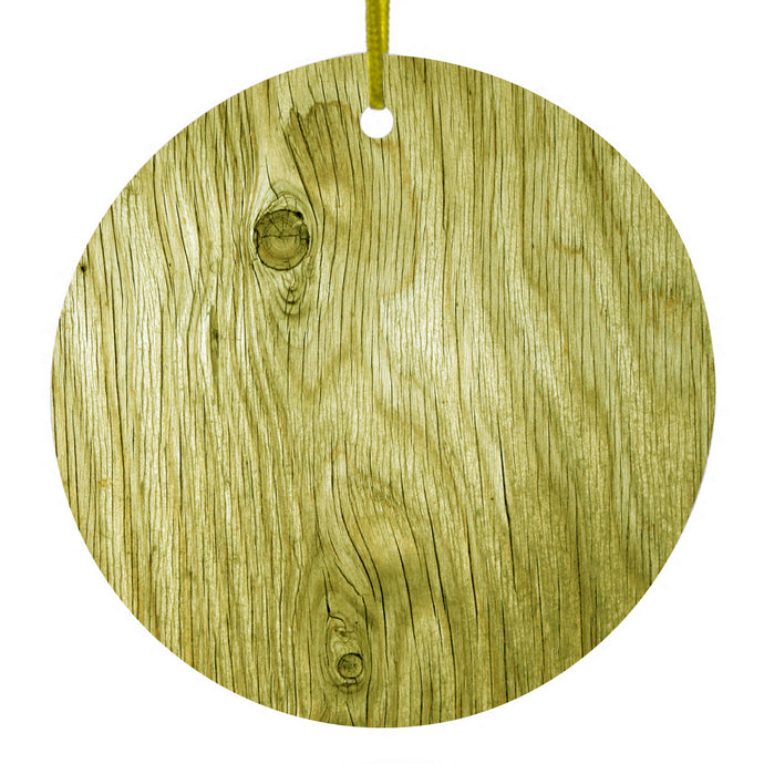 Yellow Weathered Wood Grain Print Ceramic Ornament