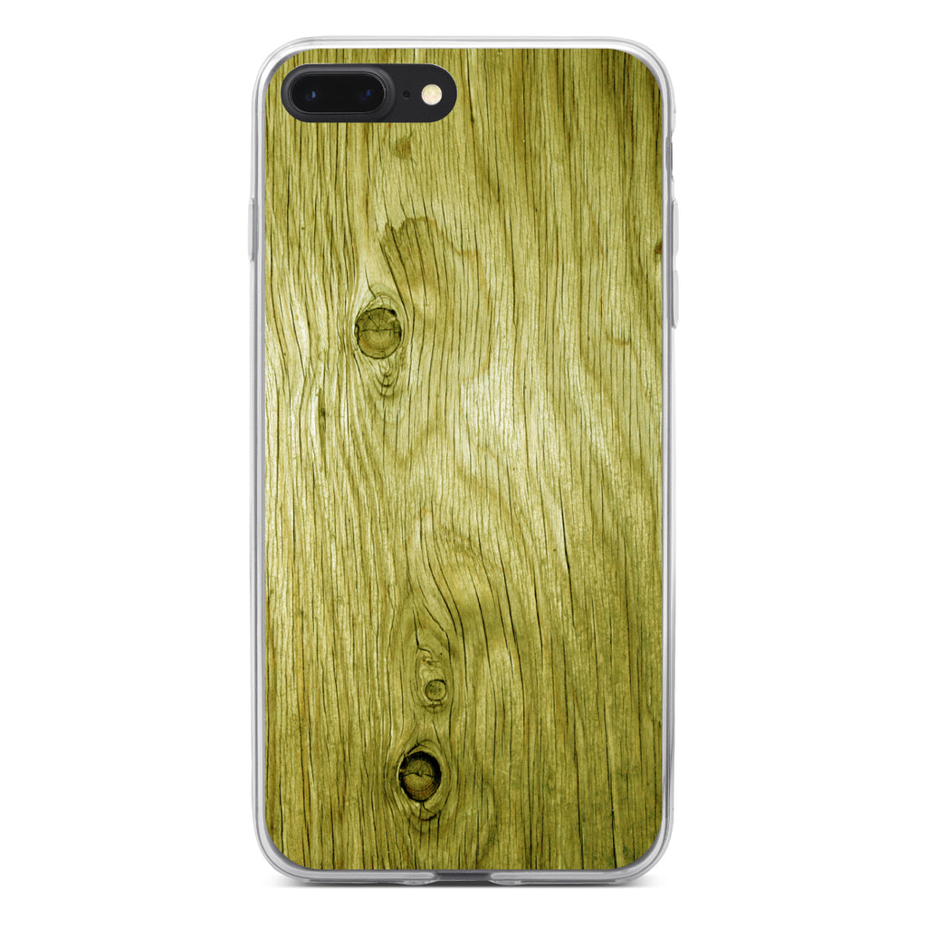 Yellow Weathered Wood Grain Print Clear Shockproof iPhone Case, view 6