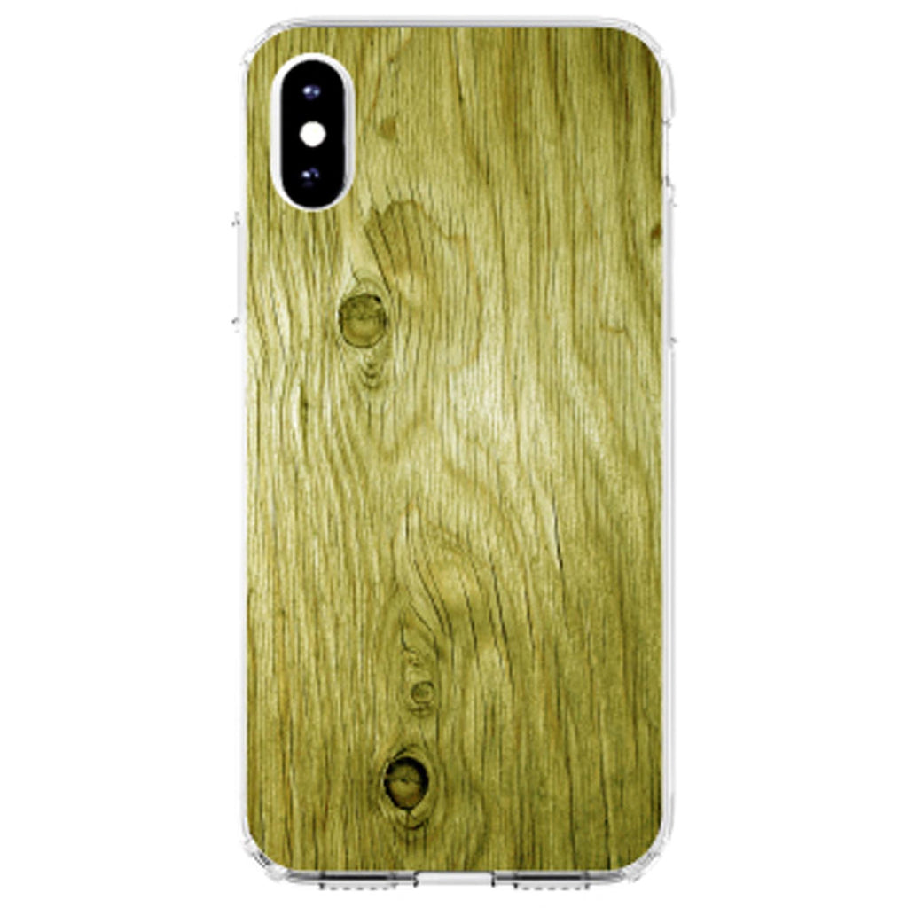 Yellow Weathered Wood Grain Print Clear Shockproof iPhone Case, view 3