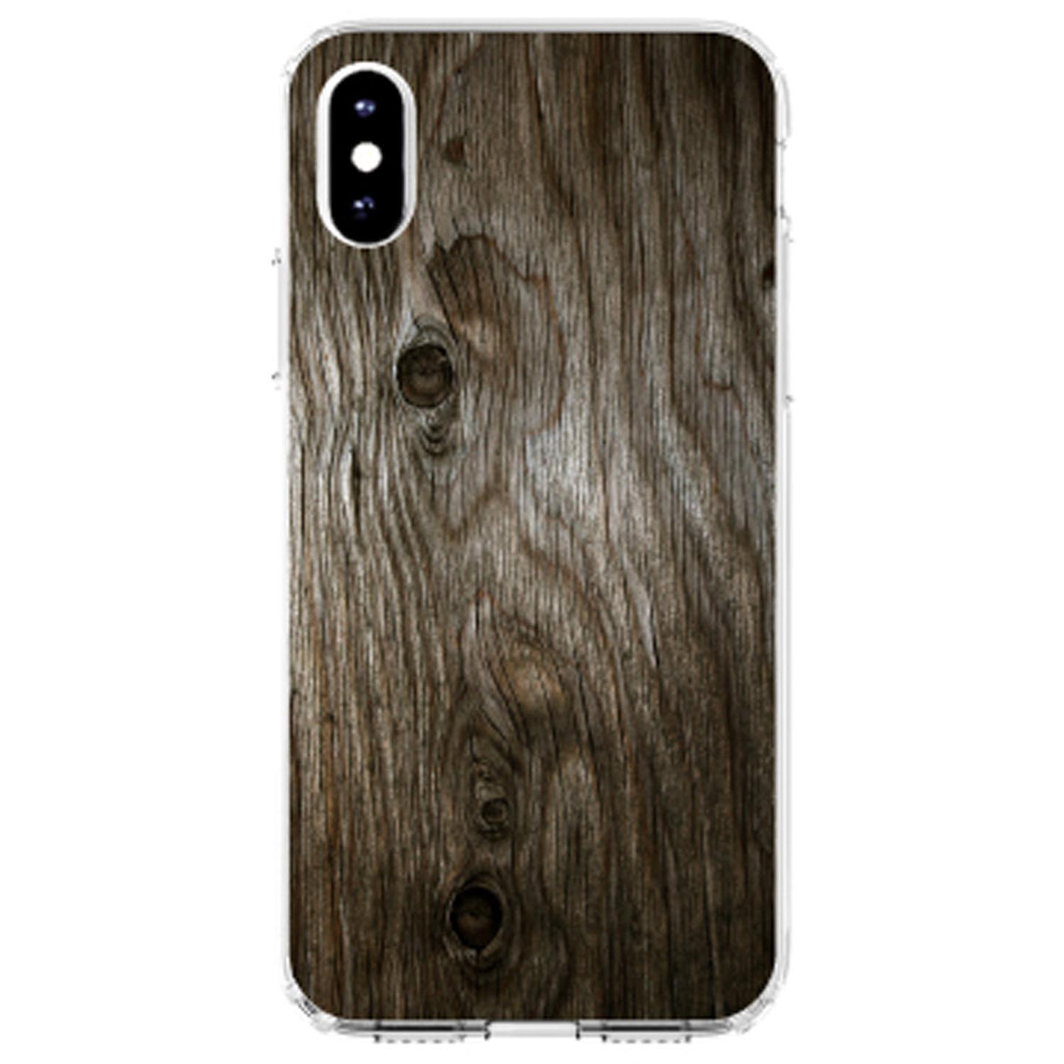 Brown Weathered Wood Grain Print Clear Shockproof iPhone Case, view 3