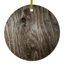 Brown Weathered Wood Grain Print Ceramic Ornament