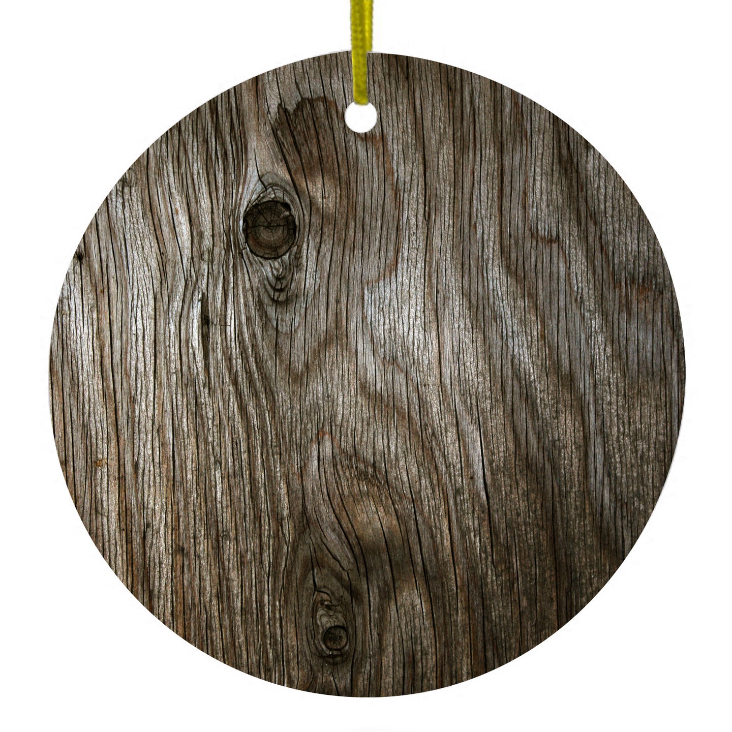 Brown Weathered Wood Grain Print Ceramic Ornament
