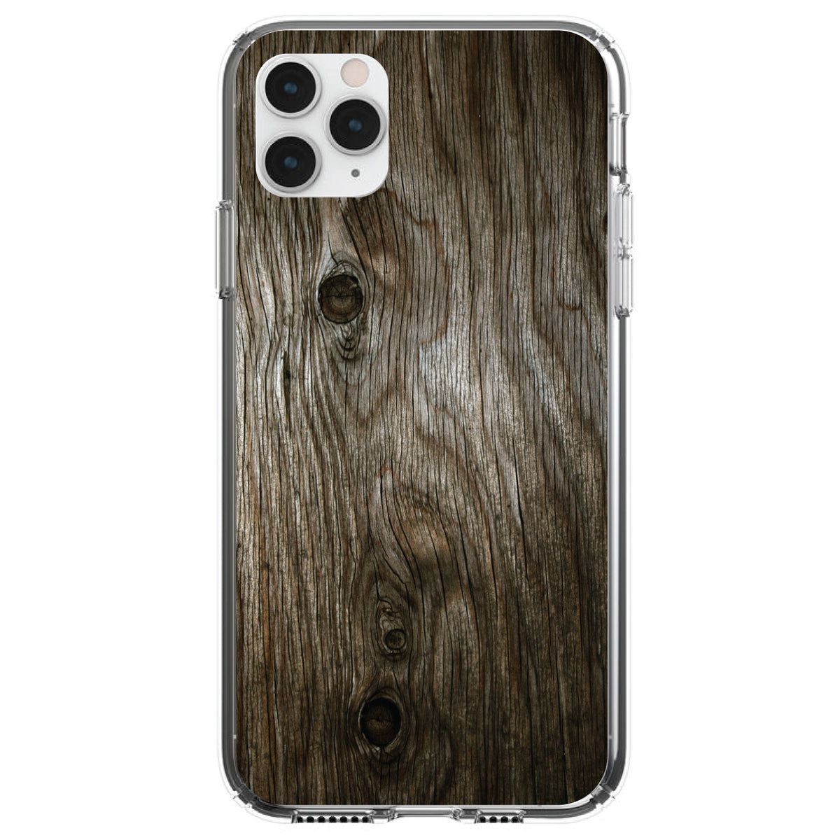 Brown Weathered Wood Grain Print Clear Shockproof iPhone Case
