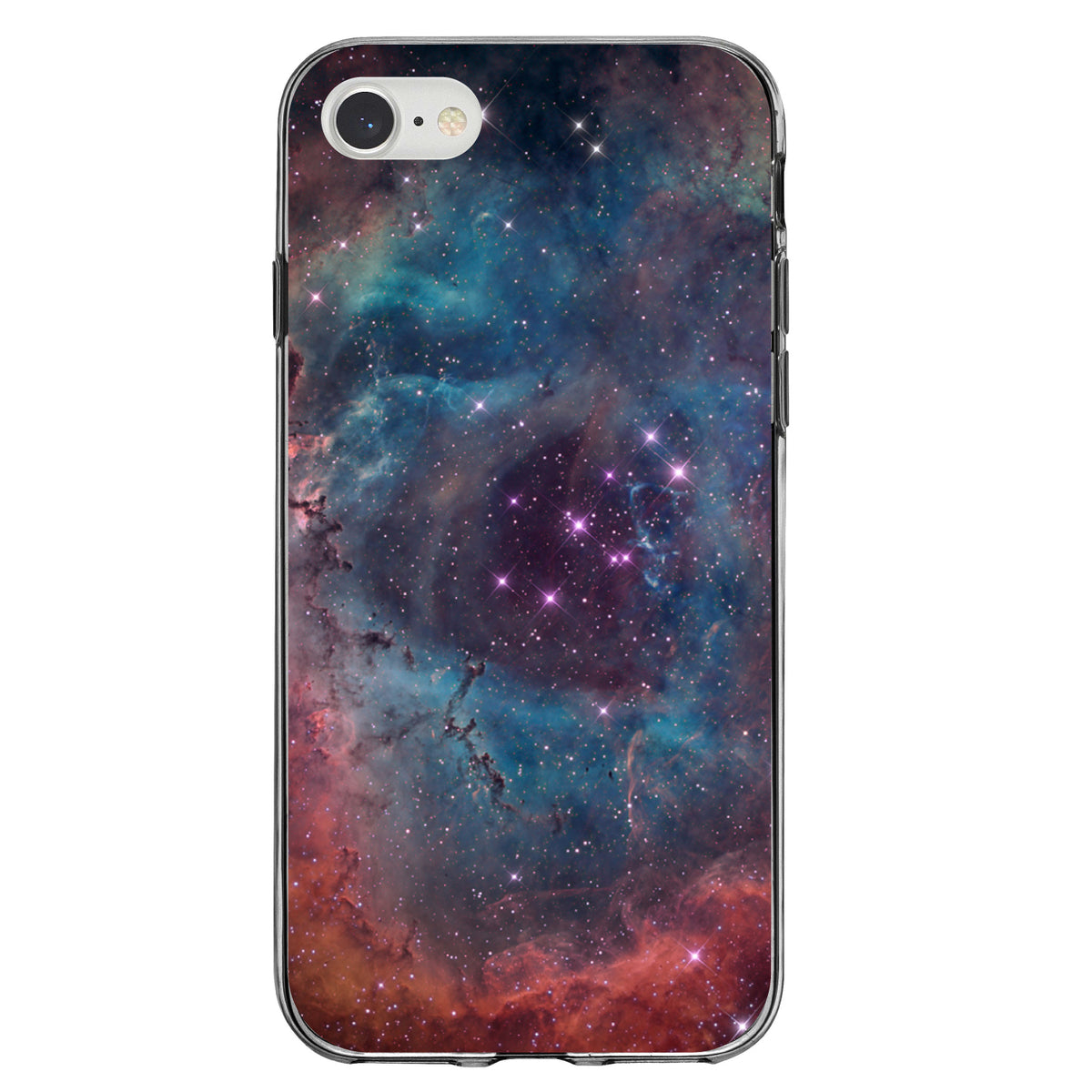 Purple Blue Pink Rosette Nebula Clear Shockproof iPhone Case, view 5