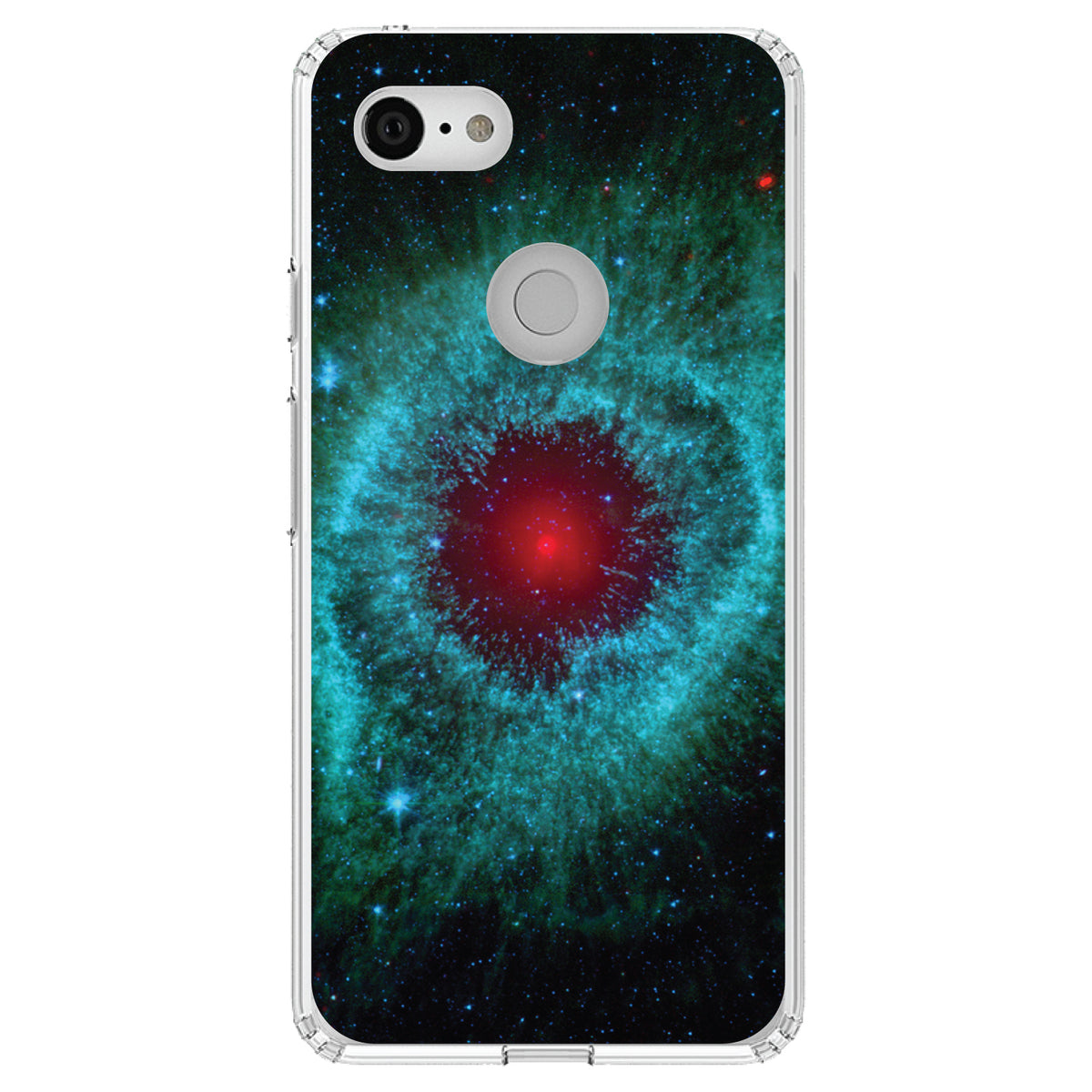 Blue Teal Black Helix Nebula Clear Shockproof iPhone Case, view 22