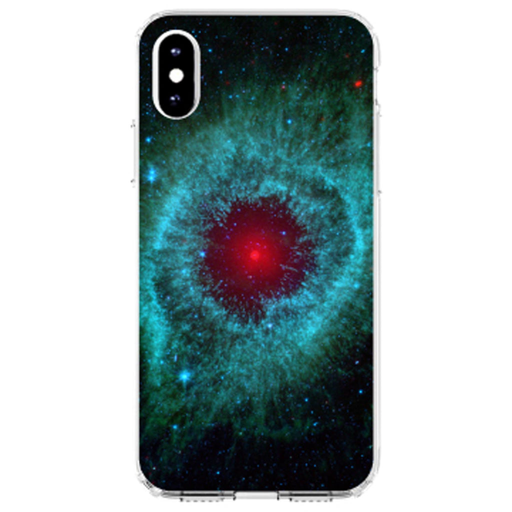 Blue Teal Black Helix Nebula Clear Shockproof iPhone Case, view 4