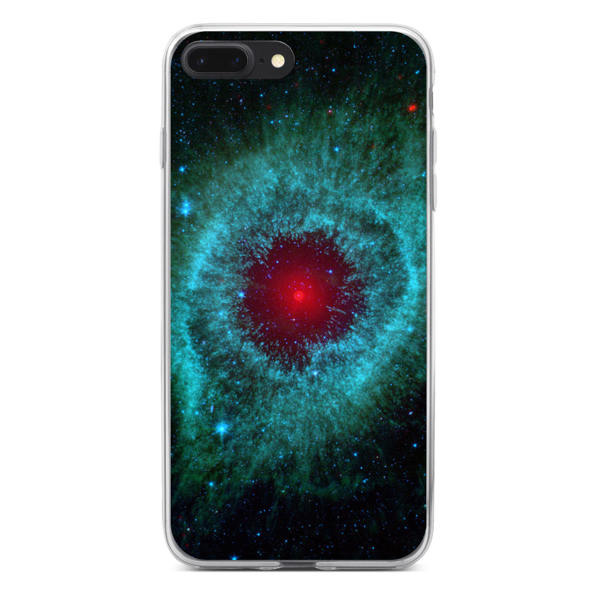 Blue Teal Black Helix Nebula Clear Shockproof iPhone Case, view 6