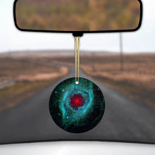 DistinctInk® Hanging Ceramic Christmas Tree Ornament with Gold String - Great Gift / Present - 2 3/4 inch Diameter - Blue Teal Black Helix Nebula