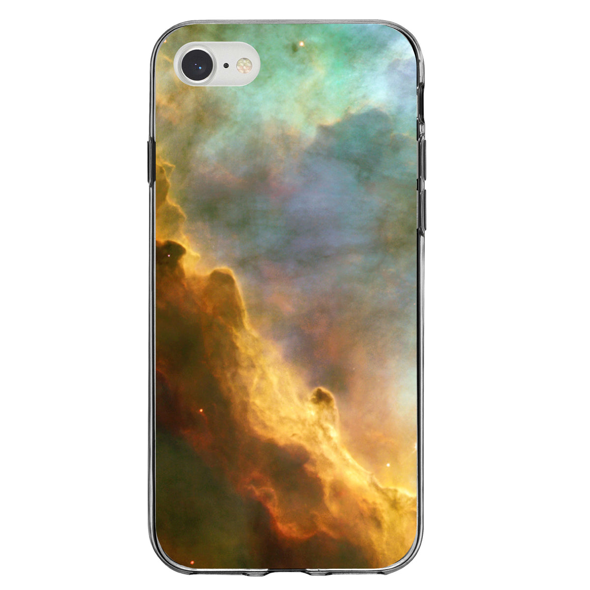 Blue Orange Red Omega Nebula Clear Shockproof iPhone Case, view 5