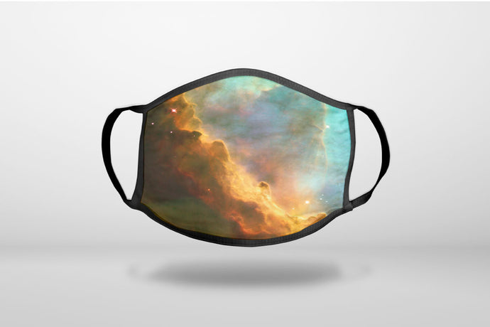 Blue Orange Red Omega Nebula - 3-Ply Reusable Soft Face Mask Covering, Unisex, Cotton Inner Layer
