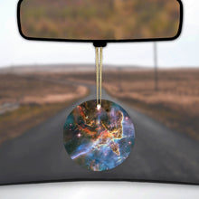 DistinctInk® Hanging Ceramic Christmas Tree Ornament with Gold String - Great Gift / Present - 2 3/4 inch Diameter - Blue Pink Orange Carina Nebula