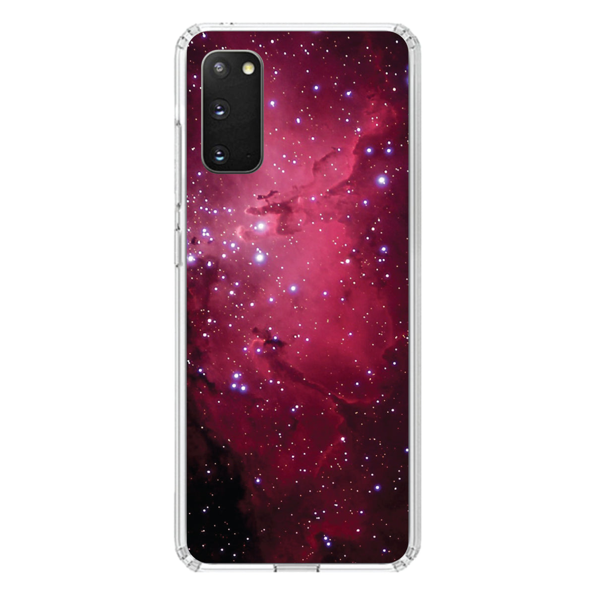 Hot Pink Black Stars Nebula Clear Shockproof iPhone Case, view 13