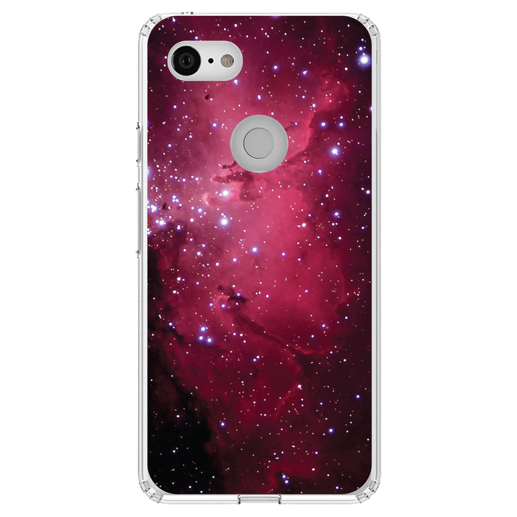 Hot Pink Black Stars Nebula Clear Shockproof iPhone Case, view 22