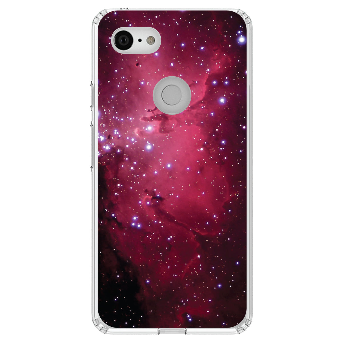 Hot Pink Black Stars Nebula Clear Shockproof iPhone Case, view 22