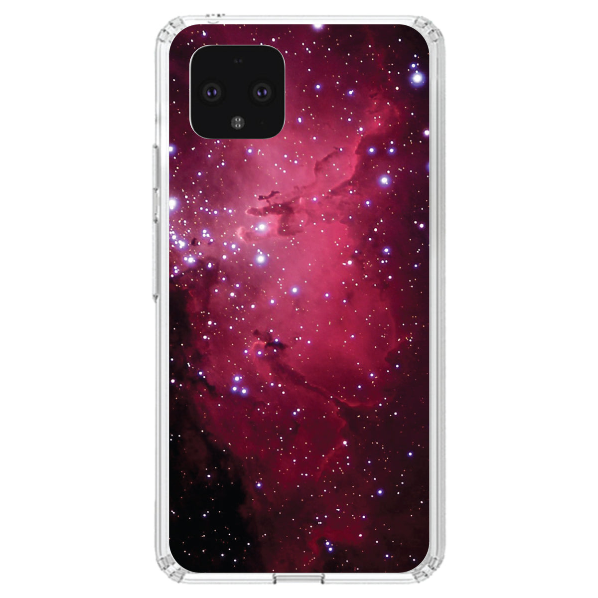 Hot Pink Black Stars Nebula Clear Shockproof iPhone Case, view 23