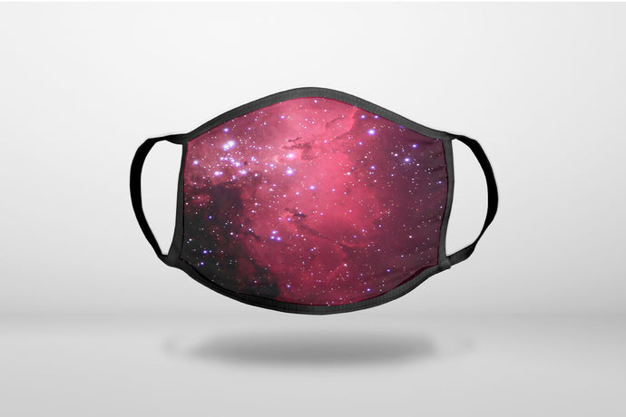Hot Pink Black Stars Nebula - 3-Ply Reusable Soft Face Mask Covering, Unisex, Cotton Inner Layer