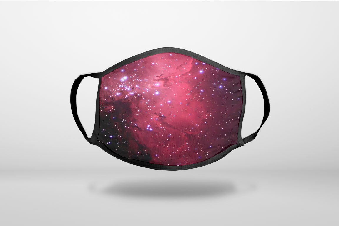 Hot Pink Black Stars Nebula - 3-Ply Reusable Soft Face Mask Covering, Unisex, Cotton Inner Layer
