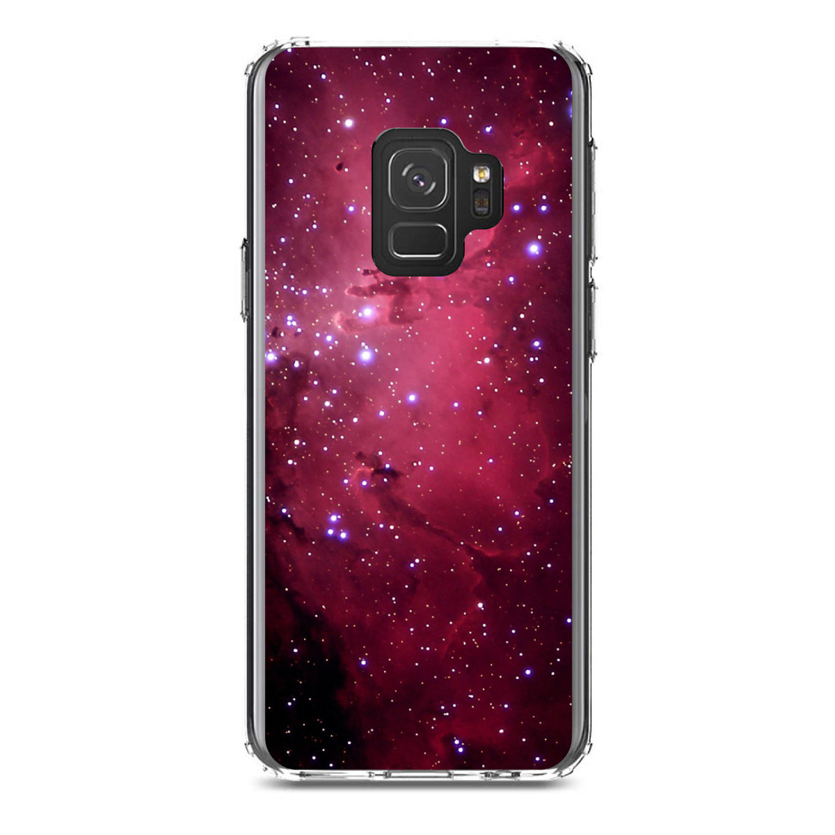Hot Pink Black Stars Nebula Clear Shockproof iPhone Case, view 19