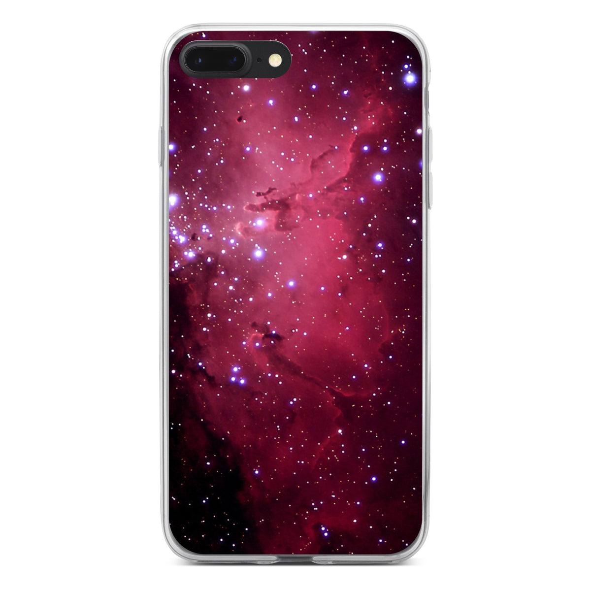 Hot Pink Black Stars Nebula Clear Shockproof iPhone Case, view 6