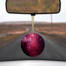 DistinctInk® Hanging Ceramic Christmas Tree Ornament with Gold String - Great Gift / Present - 2 3/4 inch Diameter - Hot Pink Black Stars Nebula