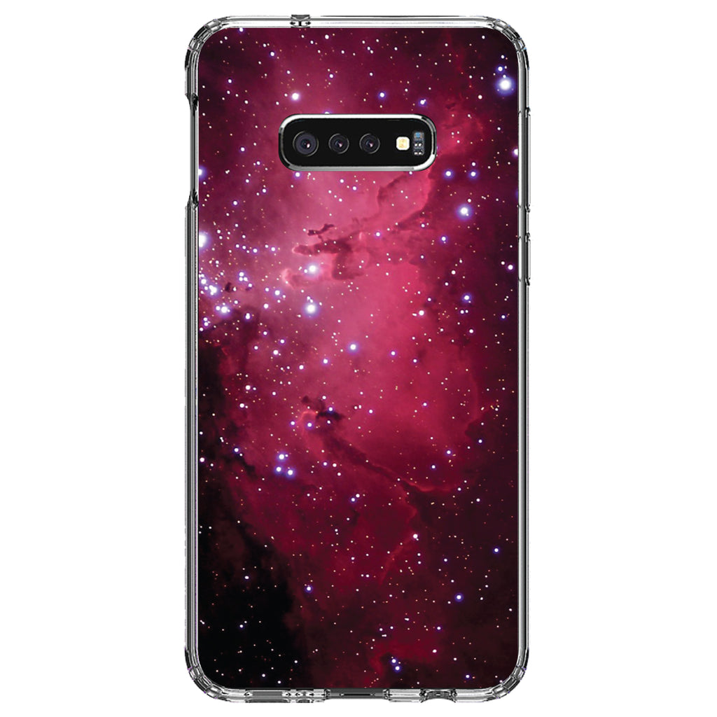 Hot Pink Black Stars Nebula Clear Shockproof iPhone Case, view 18