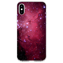 DistinctInk® Clear Shockproof Hybrid Case for Apple iPhone / Samsung Galaxy / Google Pixel - Hot Pink Black Stars Nebula