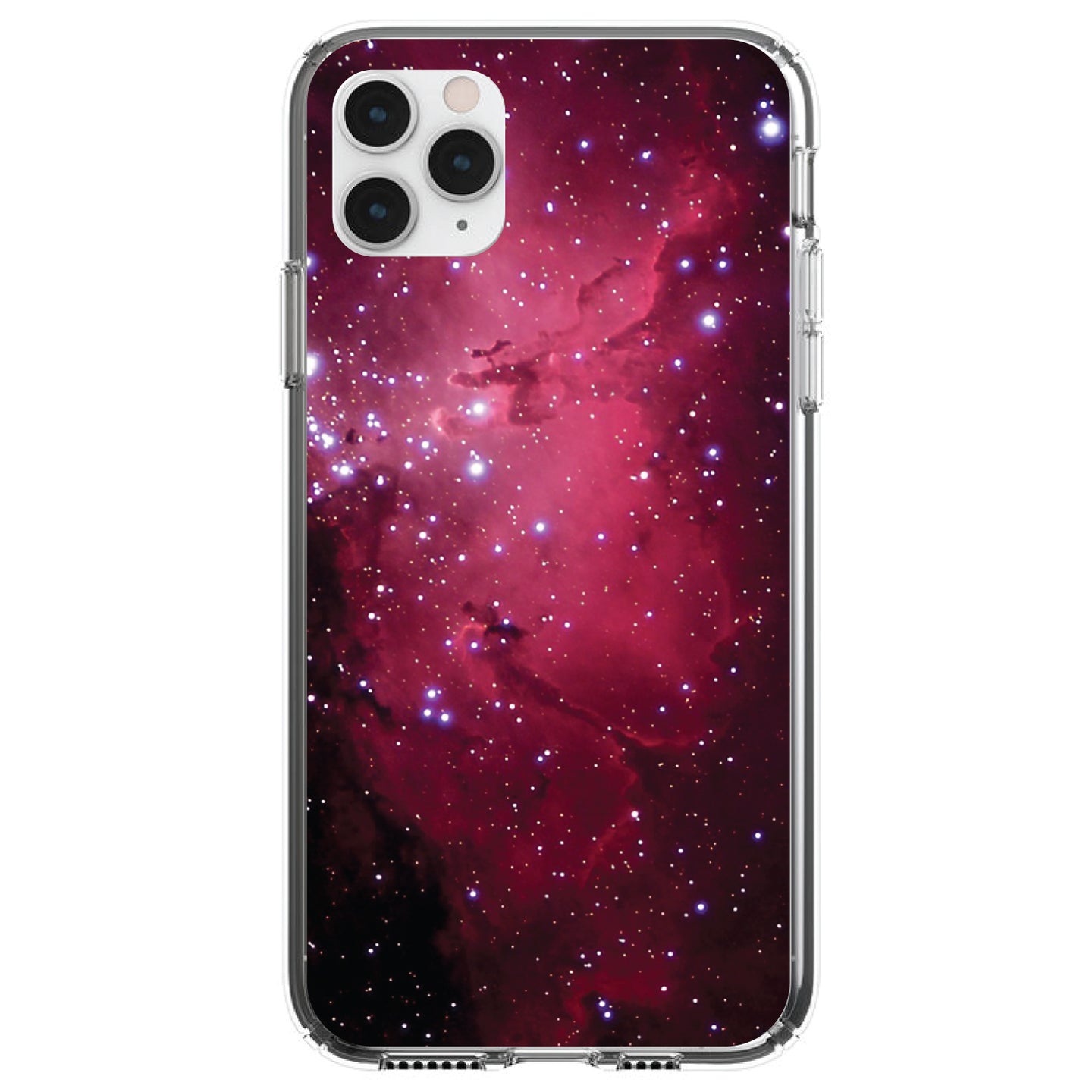 DistinctInk® Clear Shockproof Hybrid Case for Apple iPhone / Samsung Galaxy / Google Pixel - Hot Pink Black Stars Nebula