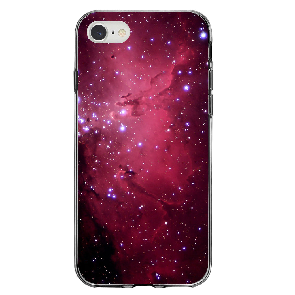 Hot Pink Black Stars Nebula Clear Shockproof iPhone Case, view 5