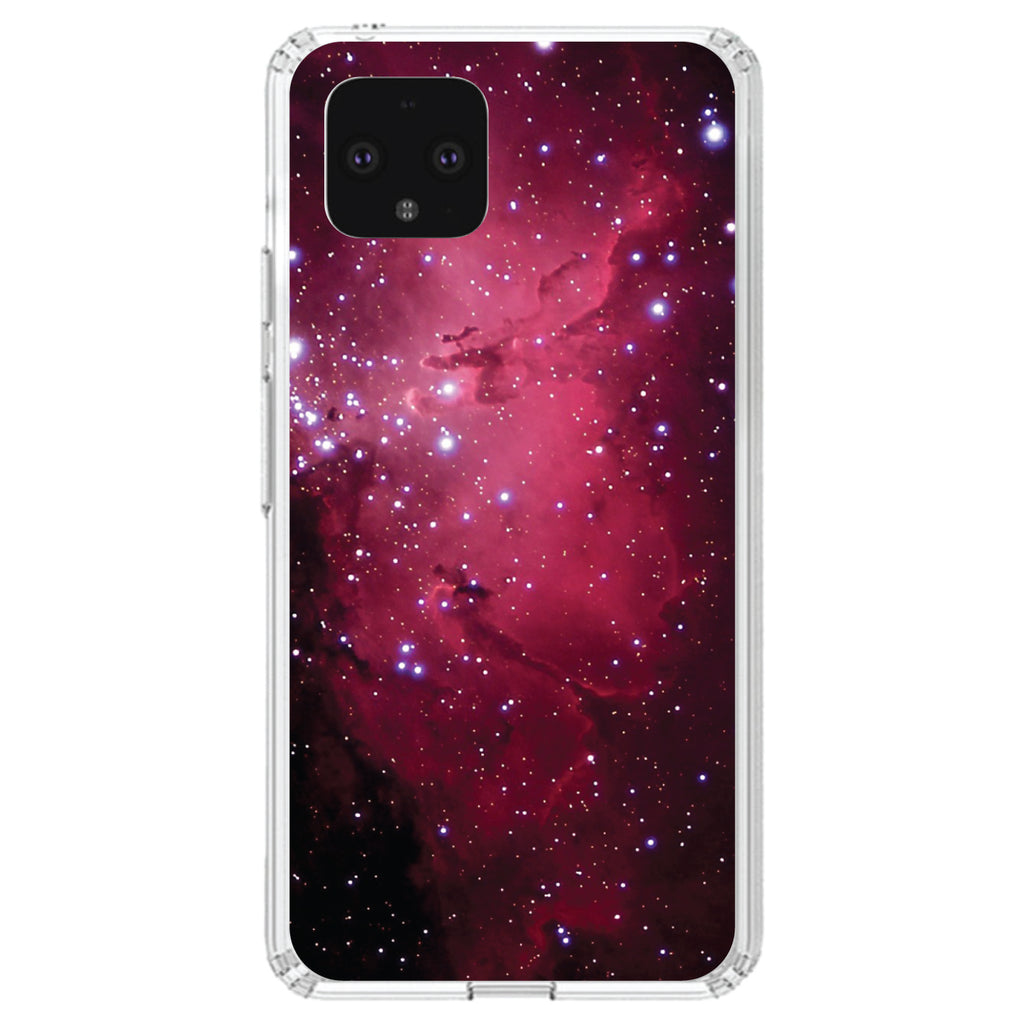Hot Pink Black Stars Nebula Clear Shockproof iPhone Case, view 24