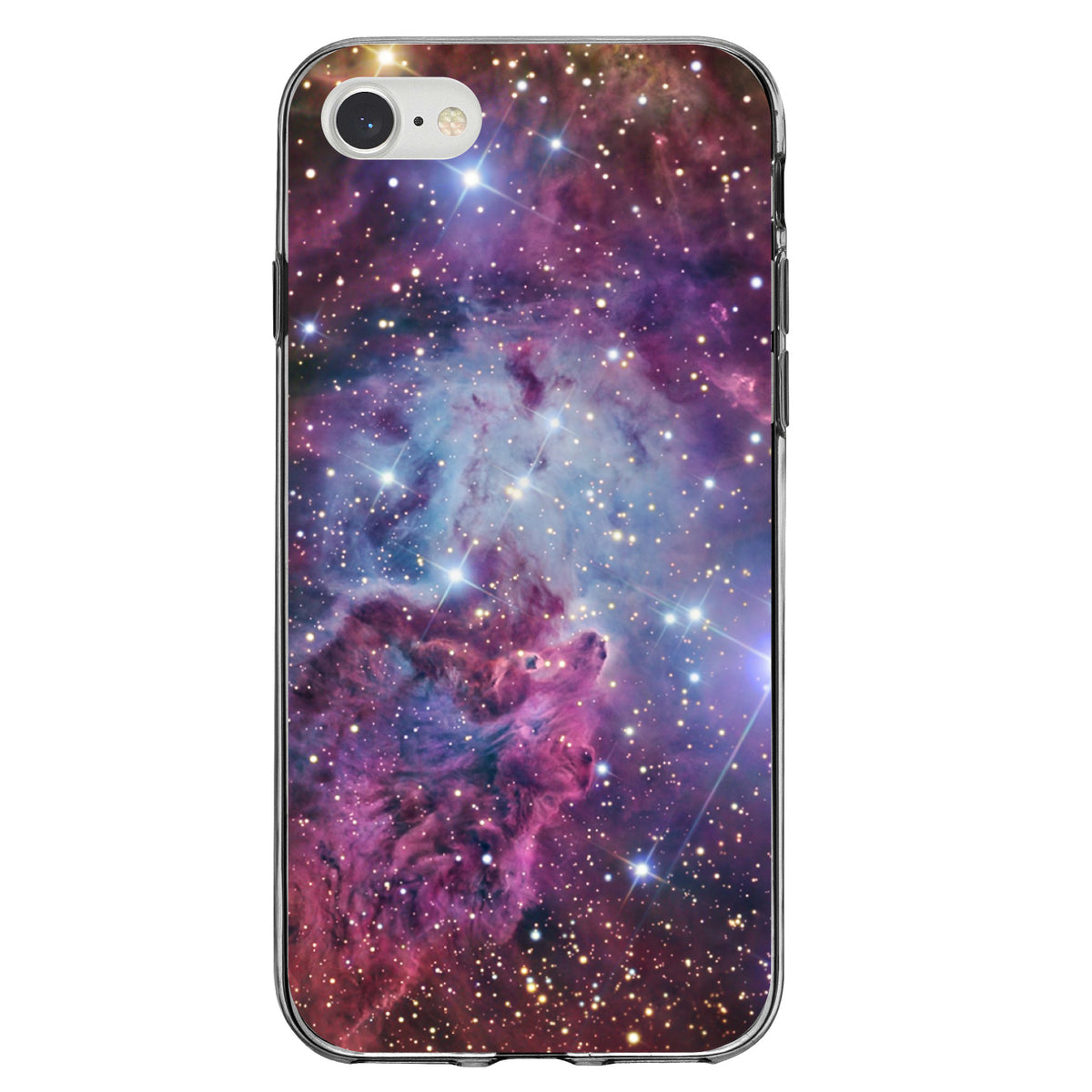 Pink Purple Blue Fox Fur Nebula Clear Shockproof iPhone Case, view 5