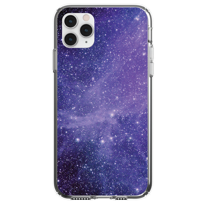 DistinctInk® Clear Shockproof Hybrid Case for Apple iPhone / Samsung Galaxy / Google Pixel - Purple Black White Stars Nebula