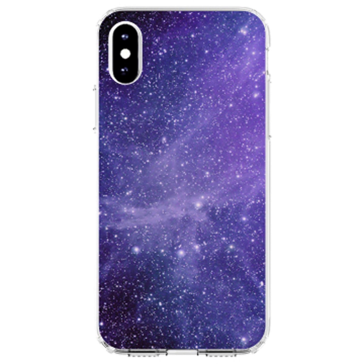 Purple Black White Stars Nebula Clear Shockproof iPhone Case, view 3